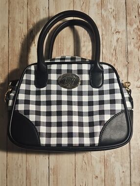 Mikko Black and White Gingham Satchel